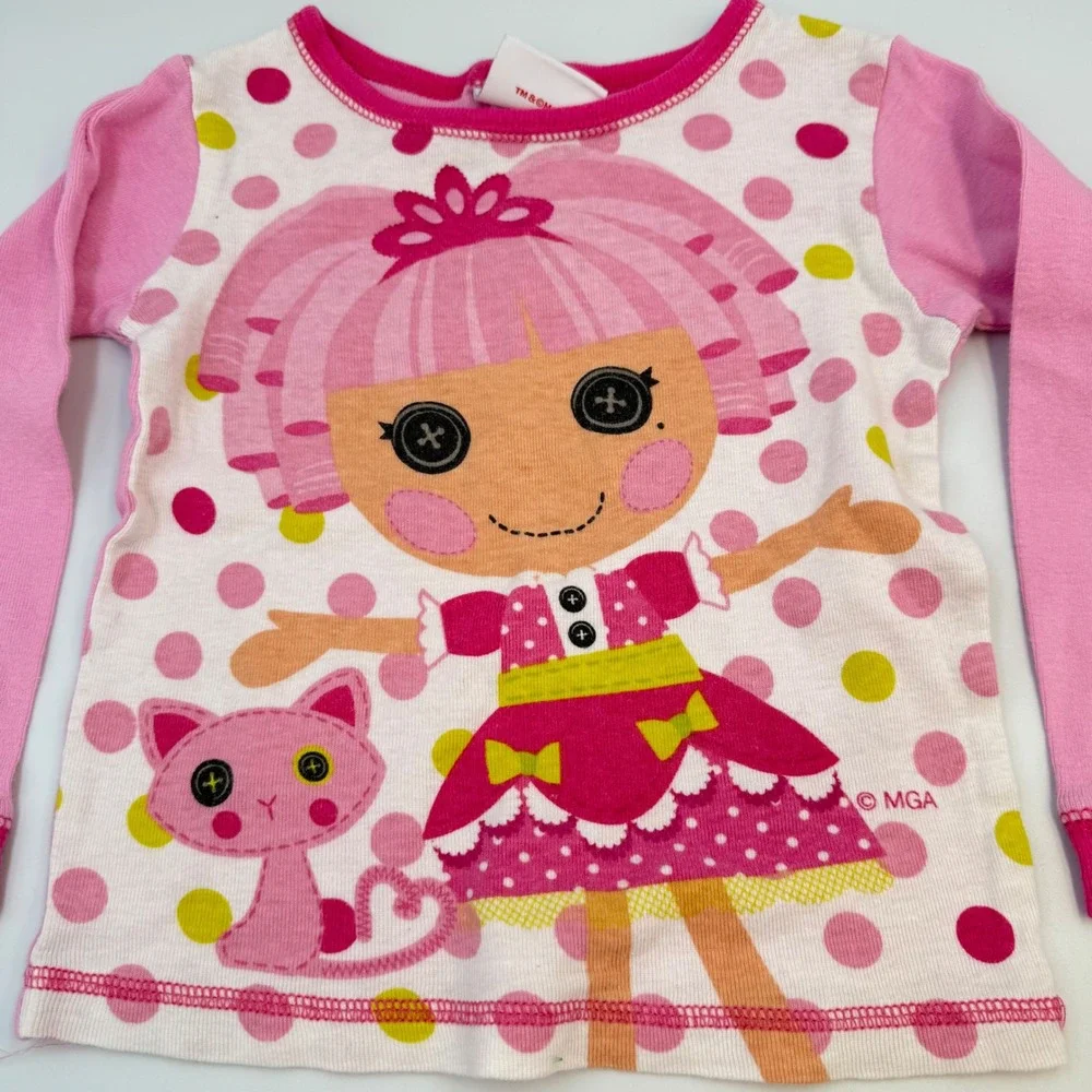 Lalaloopsy Girls Pajama Set 4T Pink Polka Dot Doll Cat Graphic 2‑Piece Sleepwear